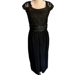 Vintage 50's Carlye Lace Satin Pom Pom Midi Sheath Dress Pinup Bombshell Rare